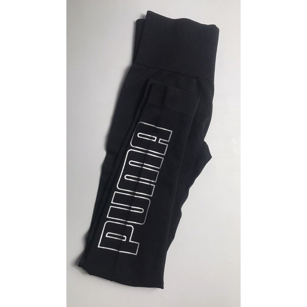 Puma Black Logo Print Nylon Spandex Woman’s Leggings Size Small Capri